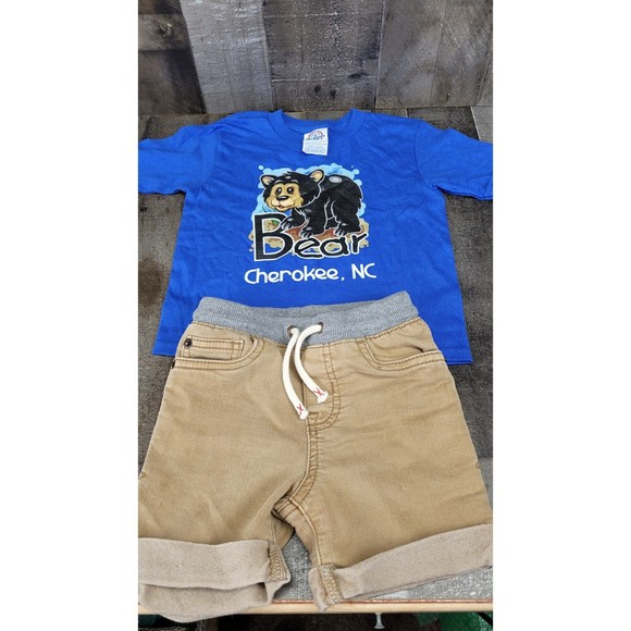 Toddler Cute Summer Outfit bear Cherokee NC with Shorts set - Picture 2 of 8